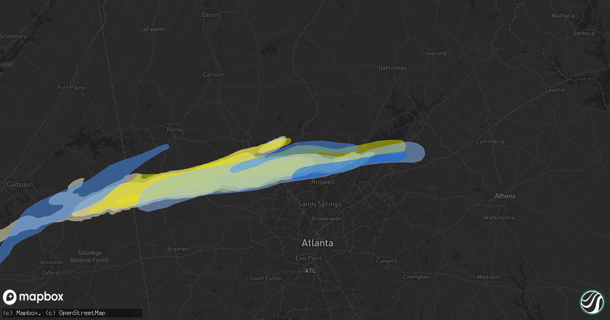 Hail map in Woodstock, GA on March 25, 2021