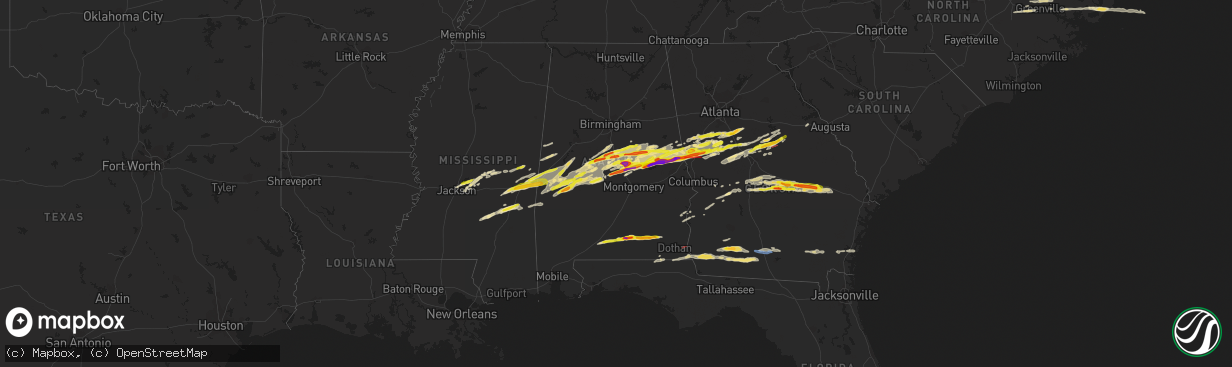 Hail map in Alabama on March 25, 2023
