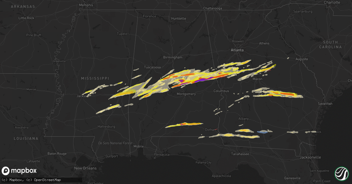 Hail map in Alabama on March 25, 2023
