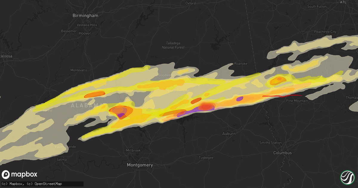 Hail map in Alexander City, AL on March 25, 2023