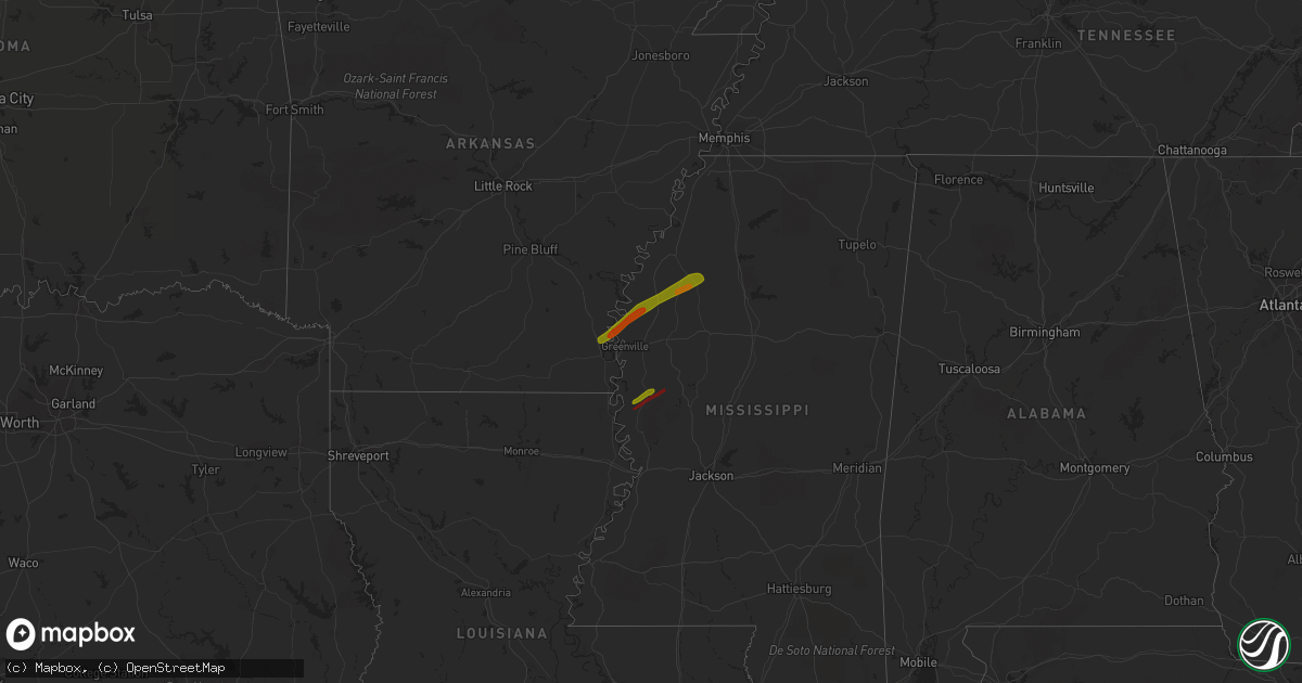 Hail map in Arkansas on March 25, 2023