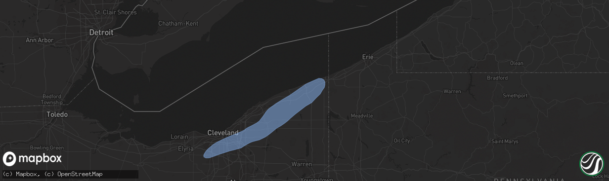 Hail map in Ashtabula, OH on March 25, 2023
