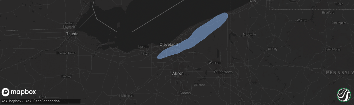 Hail map in Bedford, OH on March 25, 2023