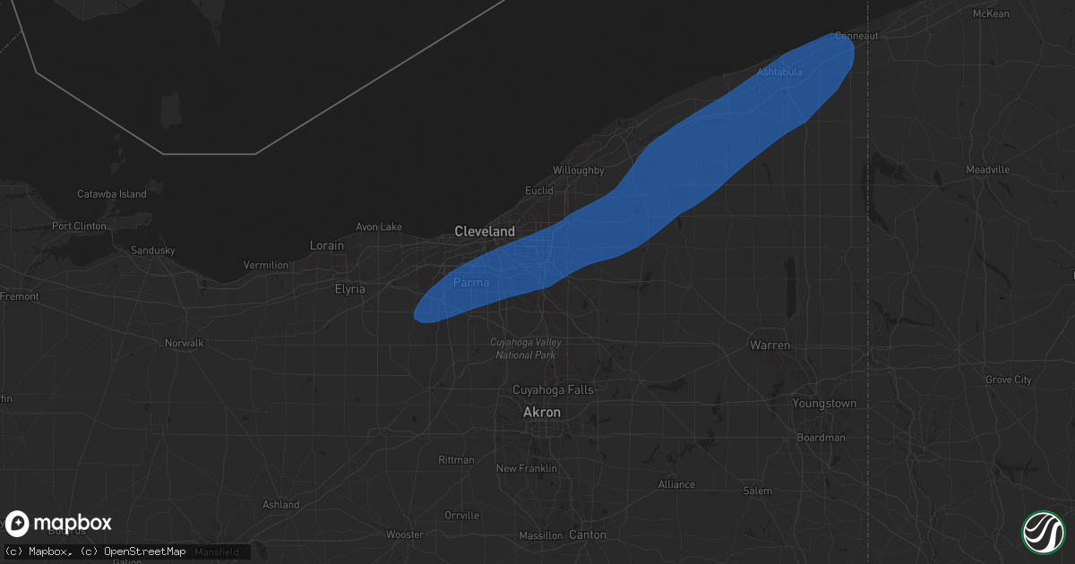 Hail map in Bedford, OH on March 25, 2023