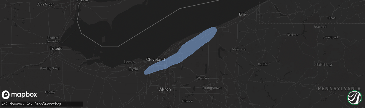 Hail map in Chardon, OH on March 25, 2023