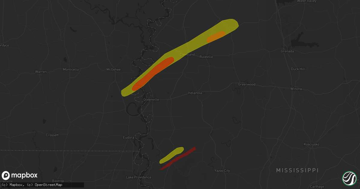 Hail map in Cleveland, MS on March 25, 2023