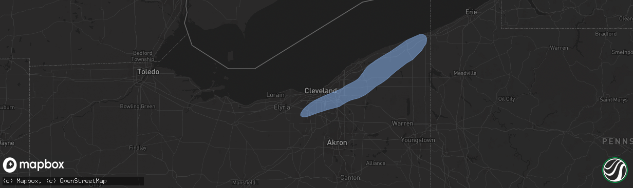 Hail map in Cleveland, OH on March 25, 2023