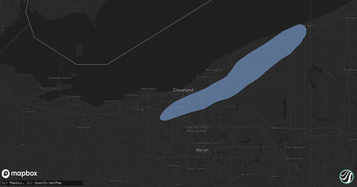 Hail map in Cleveland, OH on March 25, 2023