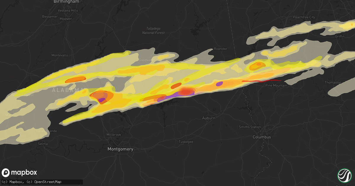 Hail map in Dadeville, AL on March 25, 2023