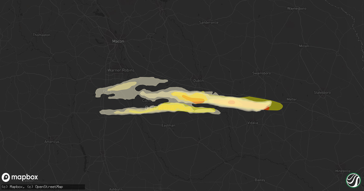 Hail map in Dexter, GA on March 25, 2023