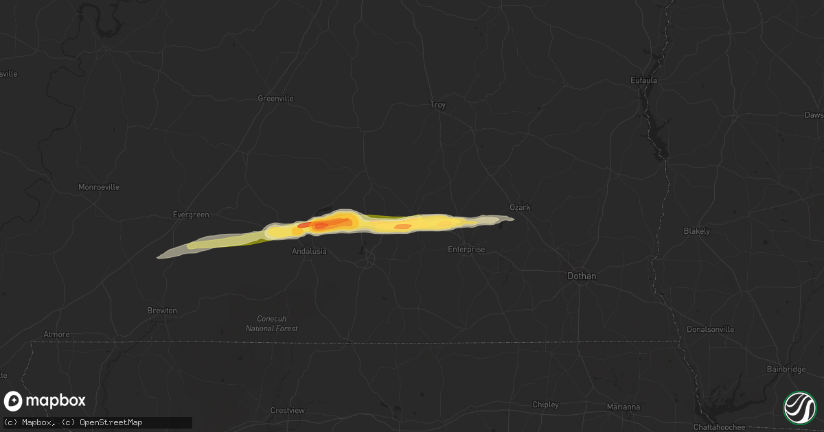Hail map in Elba, AL on March 25, 2023