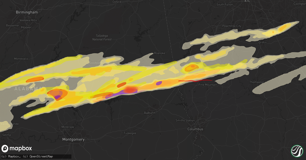 Hail map in Lafayette, AL on March 25, 2023