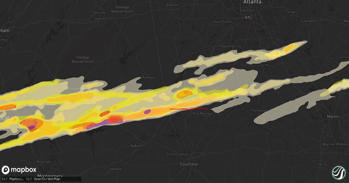 Hail map in Lagrange, GA on March 25, 2023