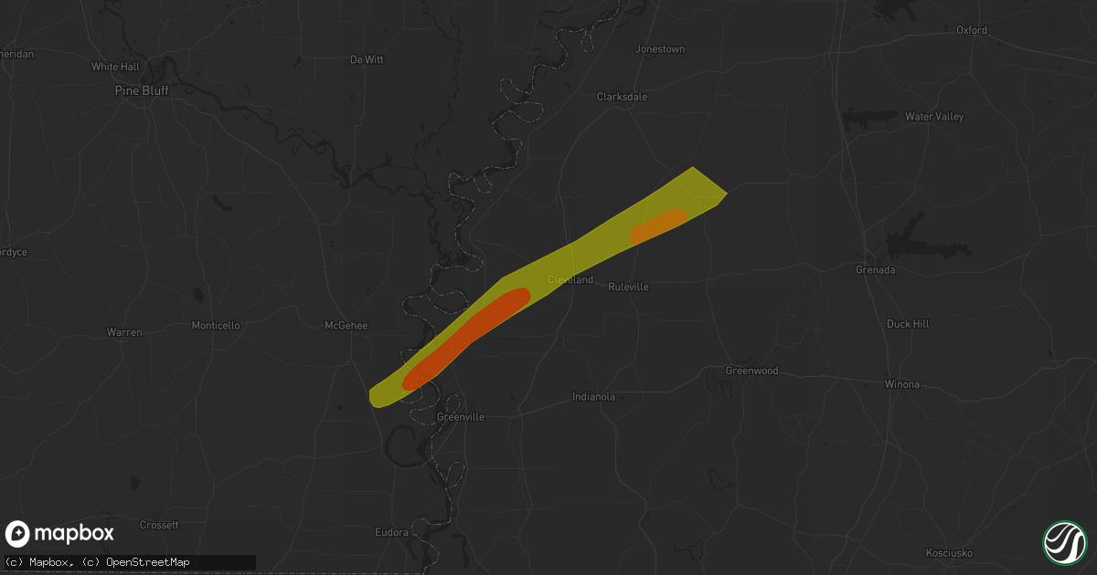 Hail map in Lake Village, AR on March 25, 2023