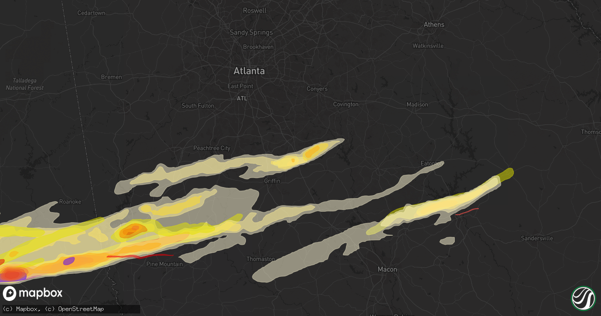 Hail map in Locust Grove, GA on March 25, 2023