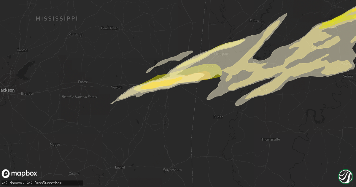 Hail map in Meridian, MS on March 25, 2023