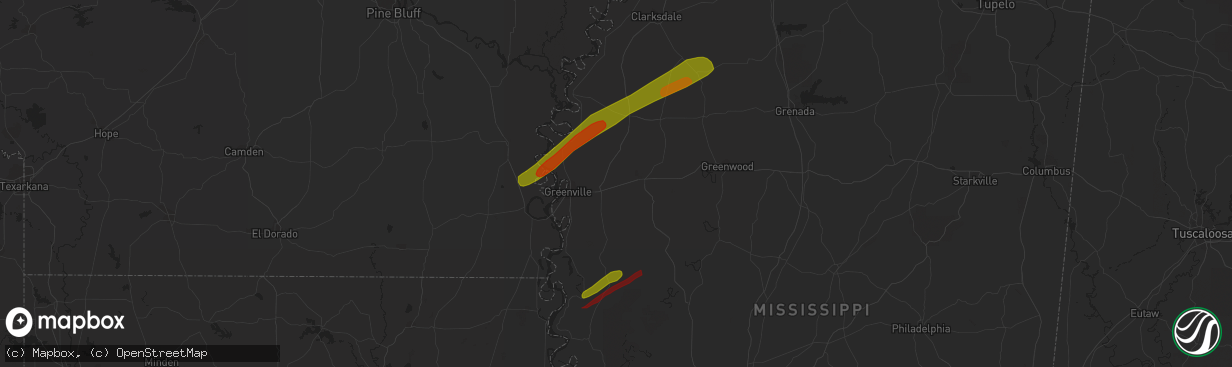 Hail map in Merigold, MS on March 25, 2023