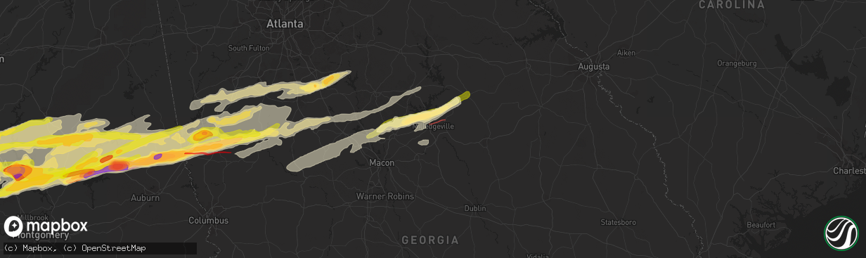 Hail map in Milledgeville, GA on March 25, 2023