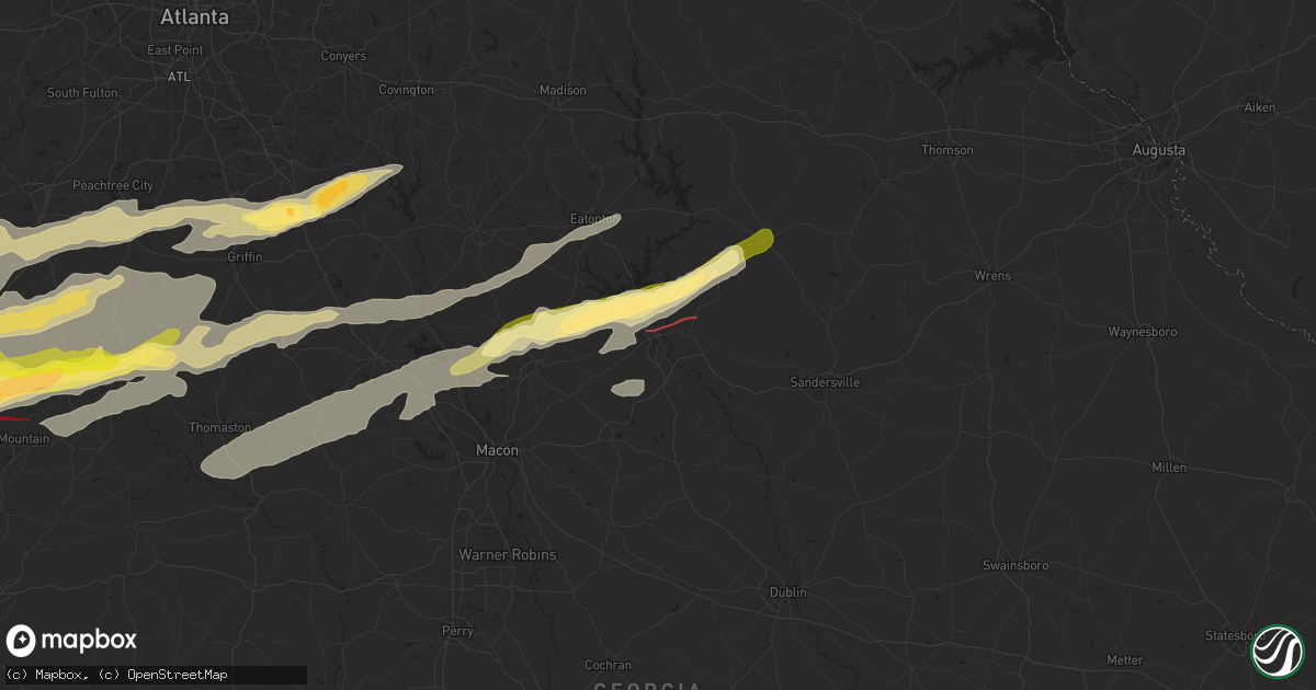 Hail map in Milledgeville, GA on March 25, 2023