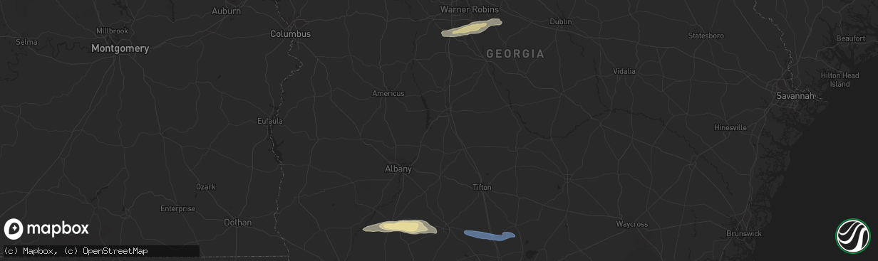 Hail map in Moultrie, GA on March 25, 2023