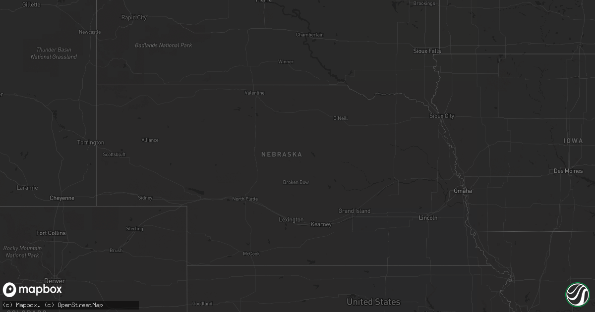 Hail map in Nebraska on March 25, 2023