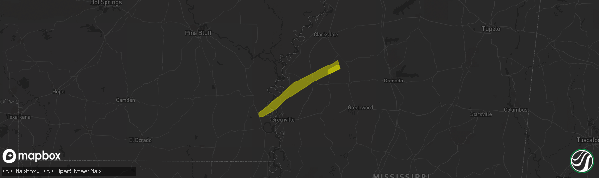 Hail map in Parchman, MS on March 25, 2023