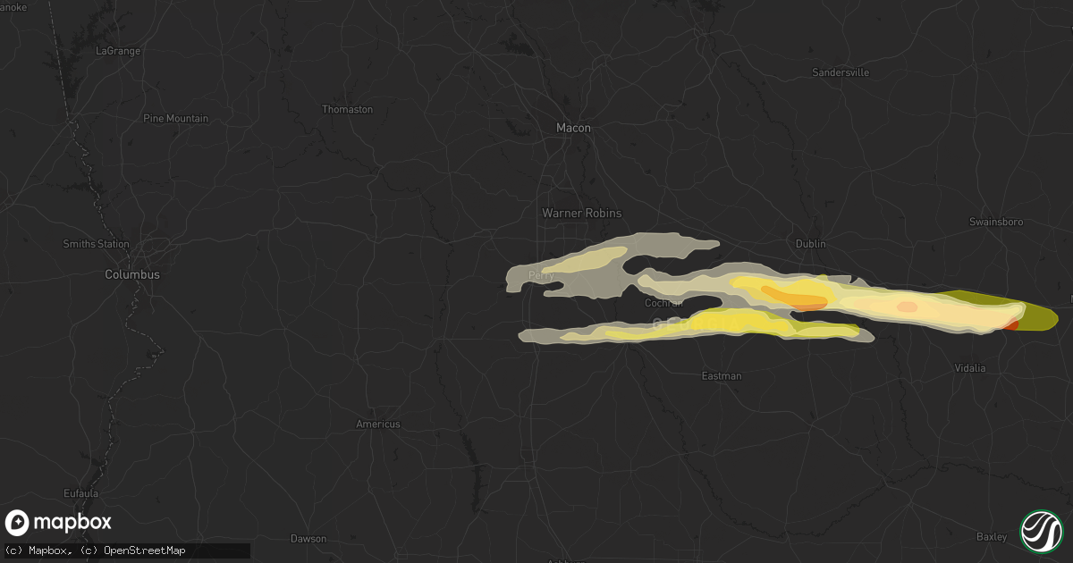 Hail map in Perry, GA on March 25, 2023