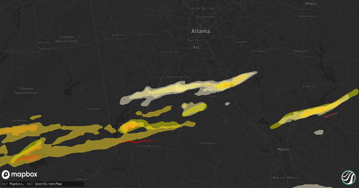 Hail map in Senoia, GA on March 25, 2023