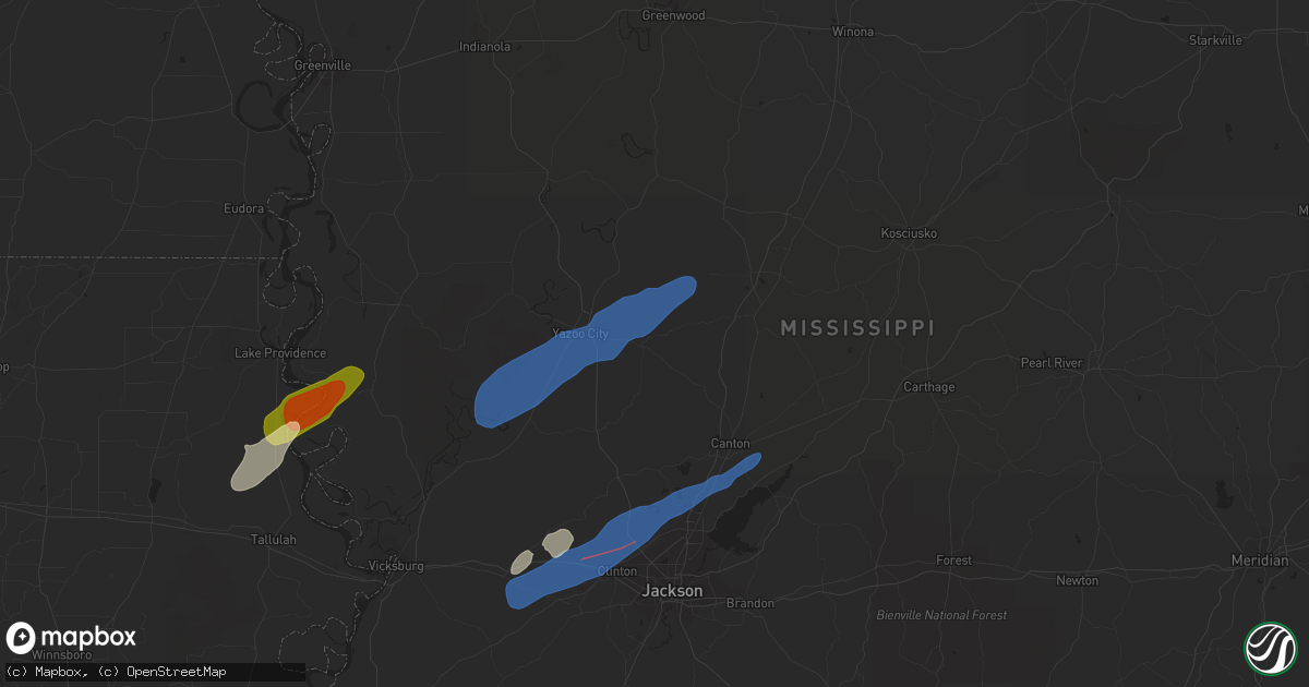 Hail map in Benton, MS on March 25, 2024