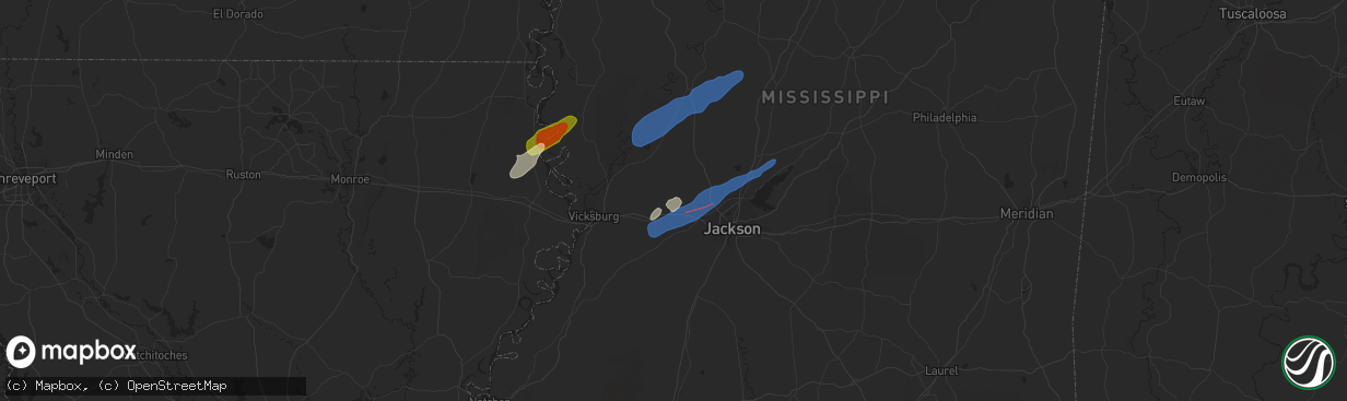 Hail map in Bolton, MS on March 25, 2024
