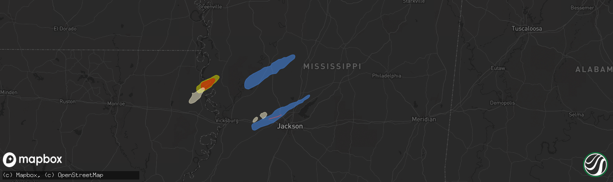 Hail map in Canton, MS on March 25, 2024