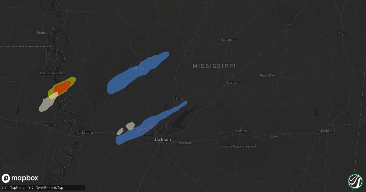 Hail map in Canton, MS on March 25, 2024