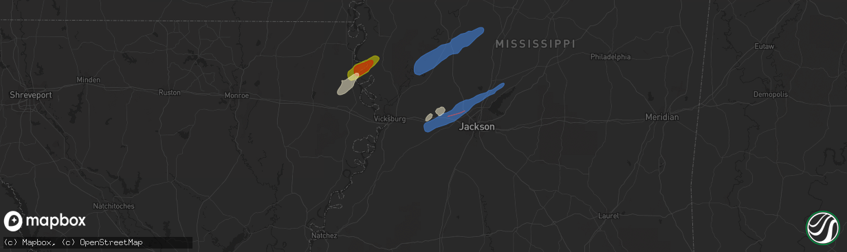 Hail map in Edwards, MS on March 25, 2024