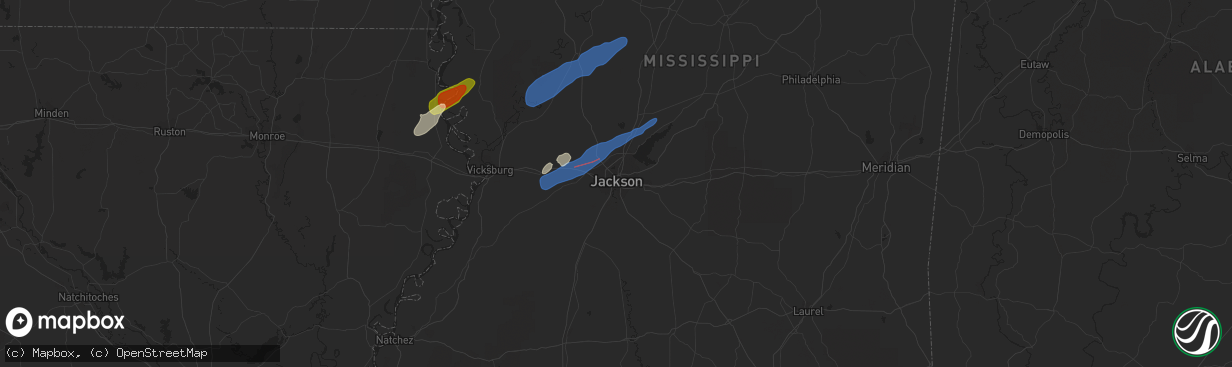 Hail map in Jackson, MS on March 25, 2024