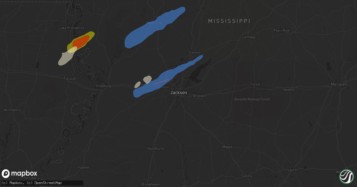 Hail map in Jackson, MS on March 25, 2024