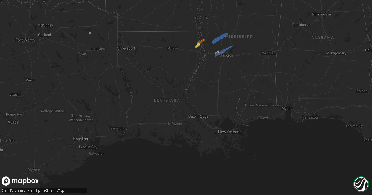 Hail map in Louisiana on March 25, 2024