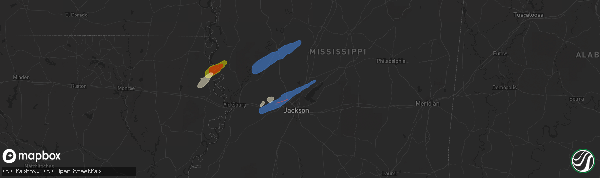 Hail map in Madison, MS on March 25, 2024