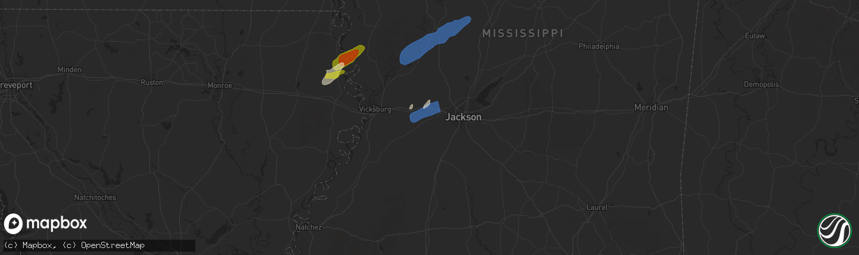 Hail map in Raymond, MS on March 25, 2024