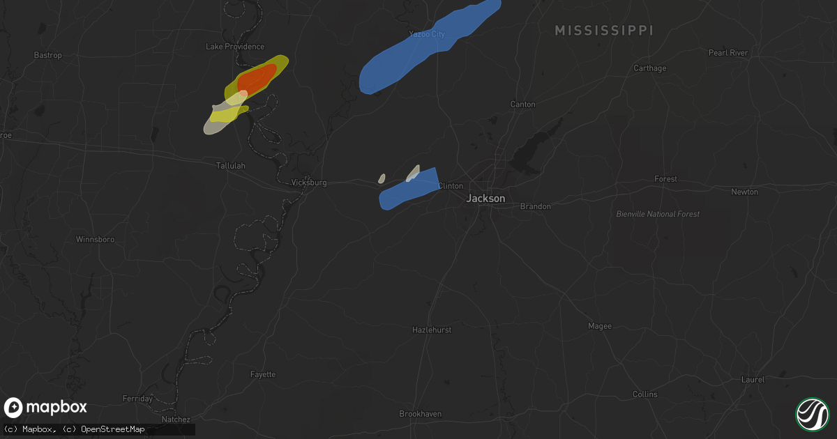 Hail map in Raymond, MS on March 25, 2024