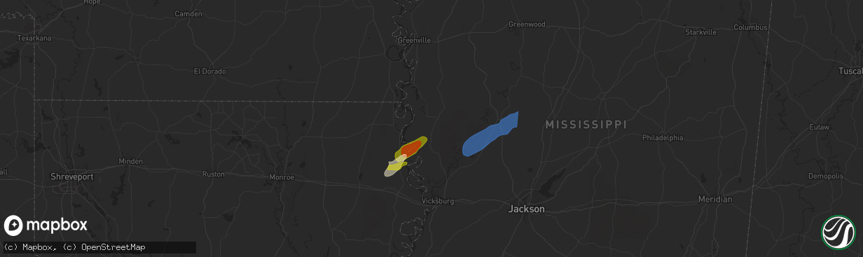 Hail map in Rolling Fork, MS on March 25, 2024