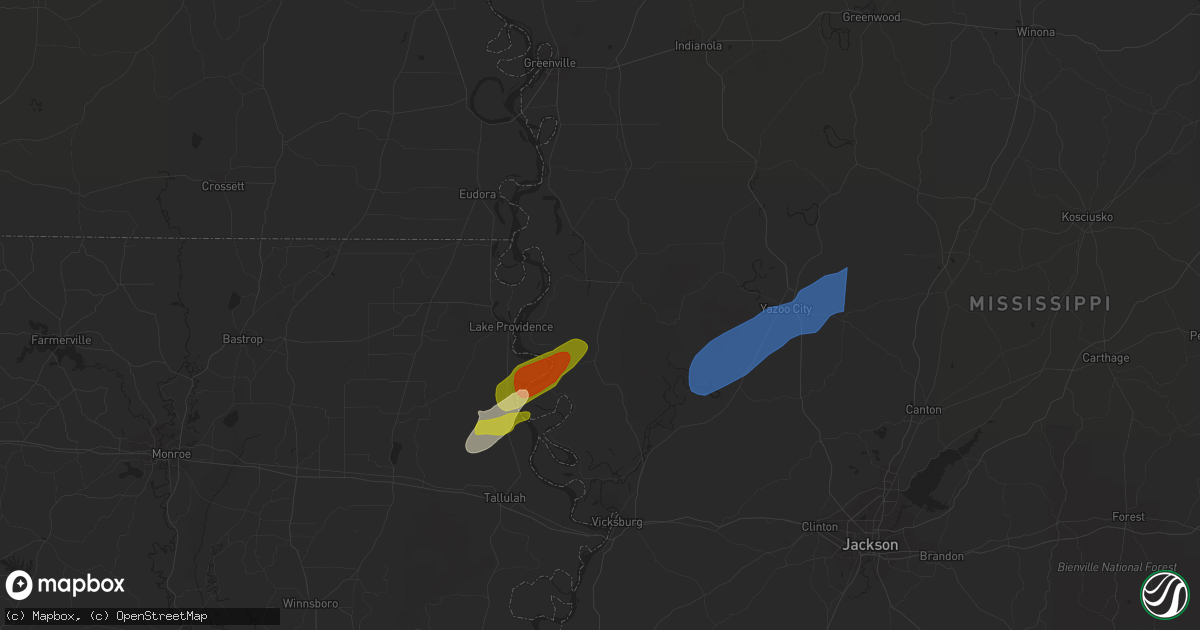 Hail map in Rolling Fork, MS on March 25, 2024