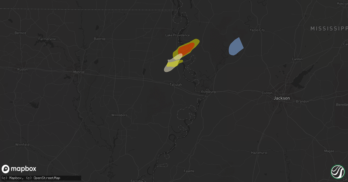 Hail map in Tallulah, LA on March 25, 2024