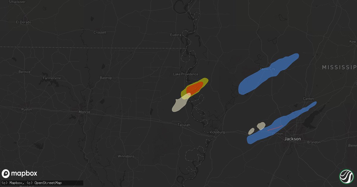 Hail map in Transylvania, LA on March 25, 2024