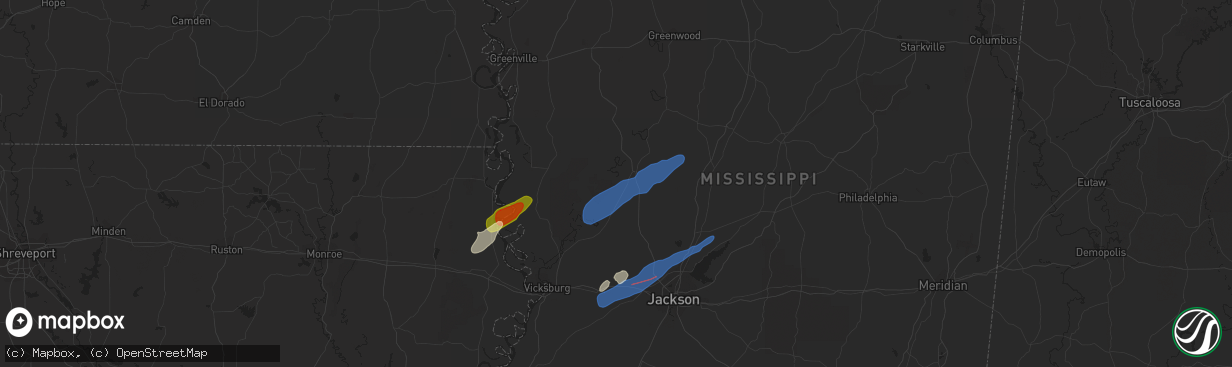 Hail map in Yazoo City, MS on March 25, 2024