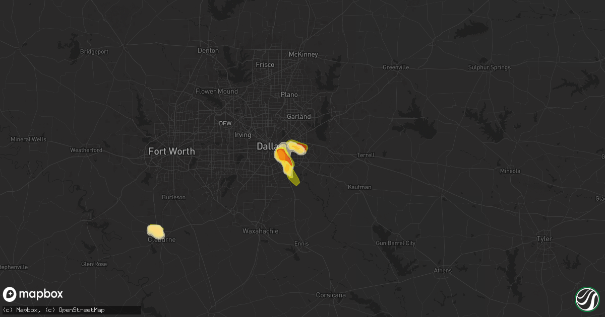 Hail map in Balch Springs, TX on March 25, 2025