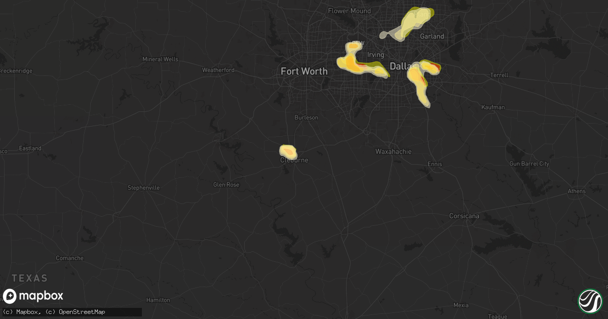 Hail map in Cleburne, TX on March 25, 2025
