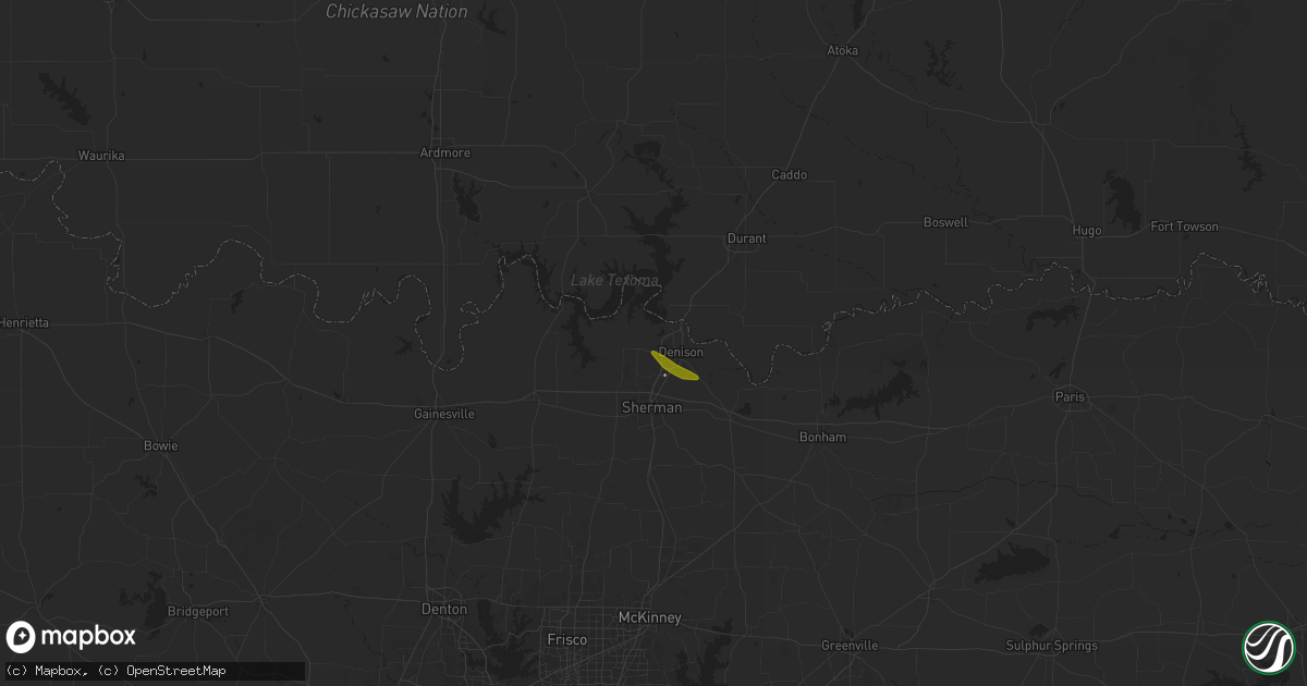 Hail map in Denison, TX on March 25, 2025