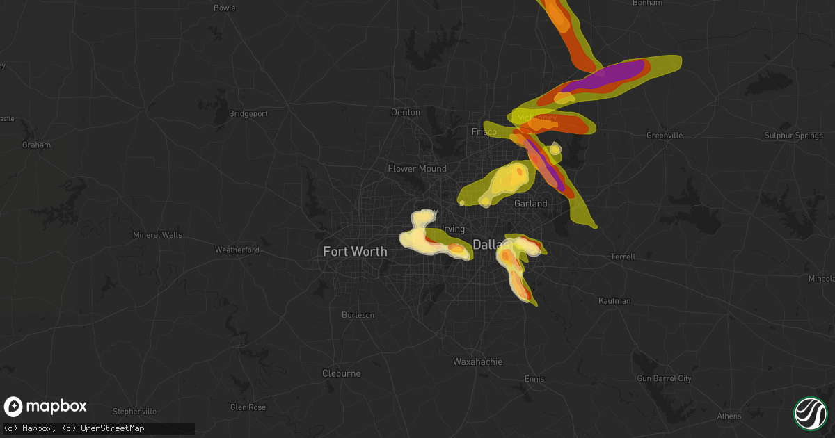 Hail map in Euless, TX on March 25, 2025