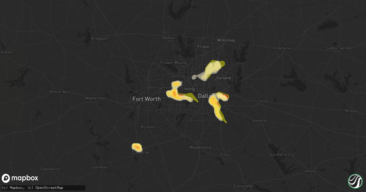 Hail map in Grand Prairie, TX on March 25, 2025
