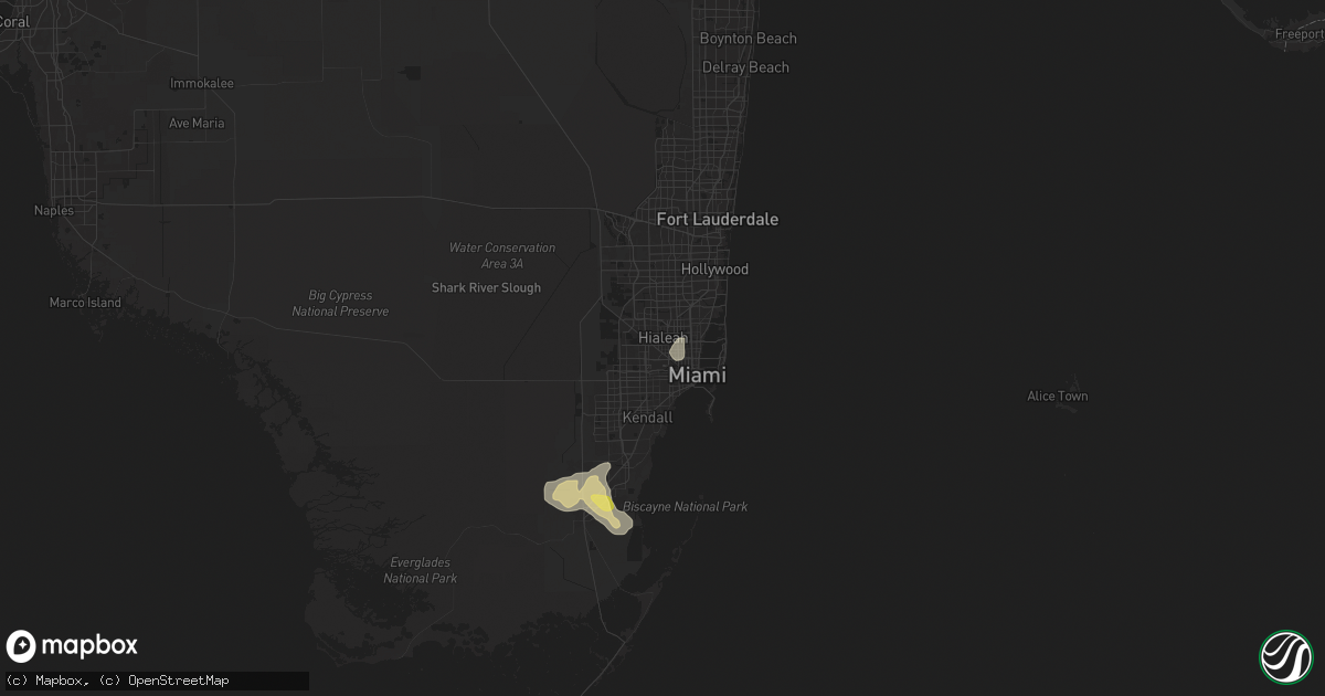 Hail map in Hialeah, FL on March 25, 2025
